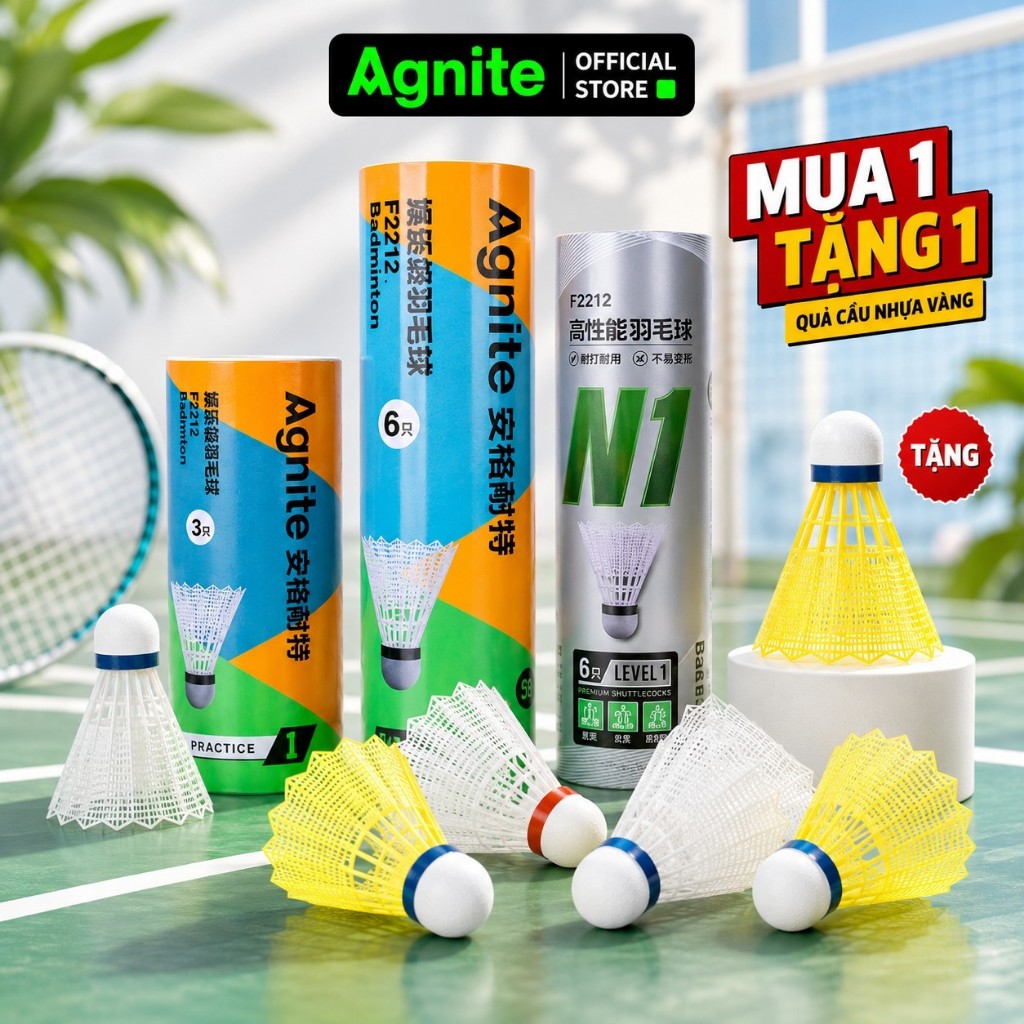 [MUA 1 TẶNG 1] Cầu lông nhựa cao cấp, quả cầu lông nhựa AGNITE chính hãng, đường bay ổn định, nhẹ, bền, 2 màu tùy chọn