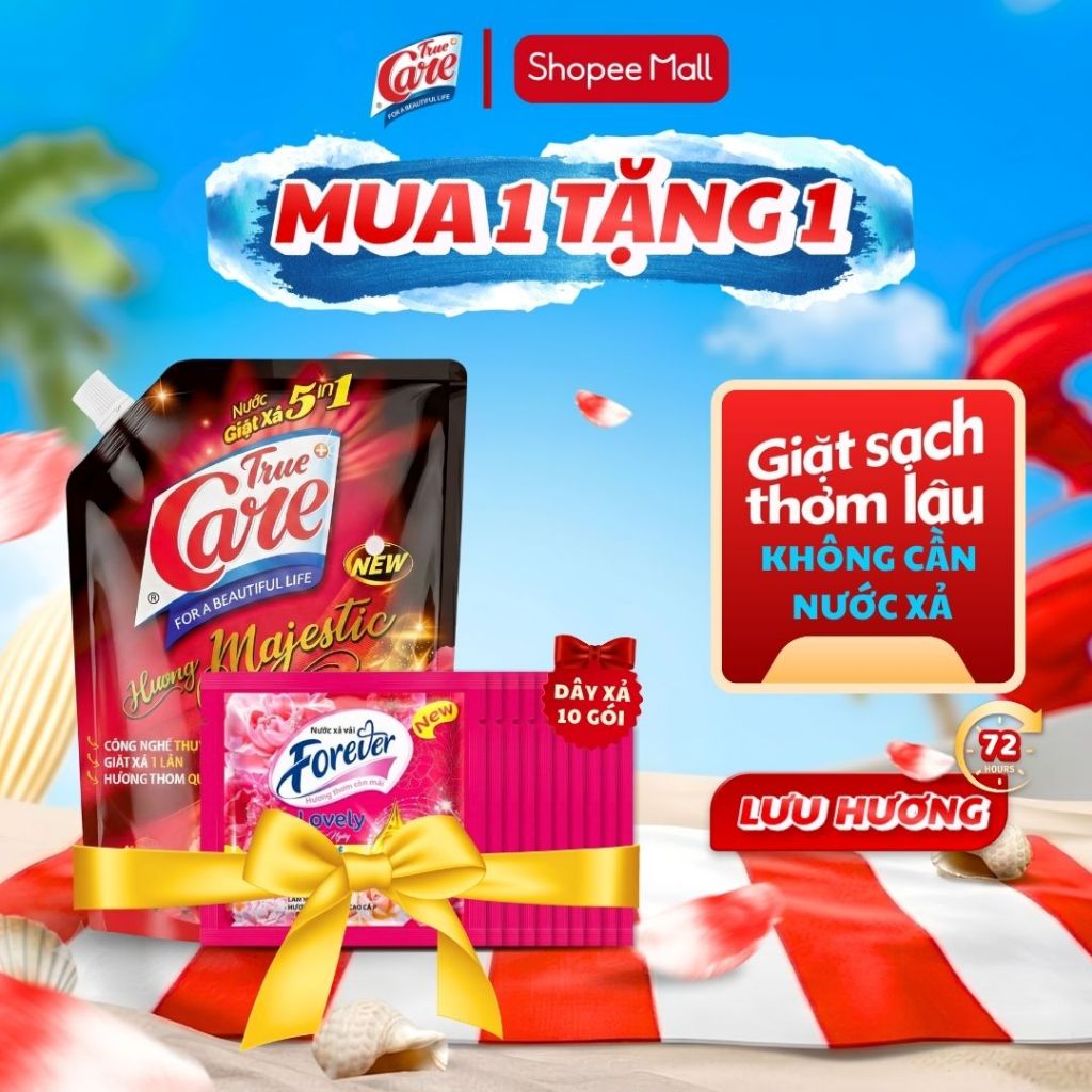 [HD-AFF-MUA 1 TẶNG 1] Mua 1 Túi Nước GIặt Xả True Care 750gr Tặng 1 Dây Xả Vải Forever Lovely 10 Gói 20gr