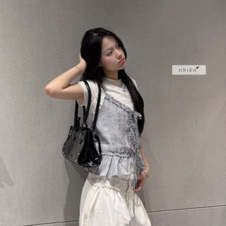 𝐄𝐲𝐞𝐥𝐞𝐭 𝐓𝐨𝐩 - Áo kiểu nữ, Áo 2 dây cổ V phối ren nơ nhien.official NAS00065