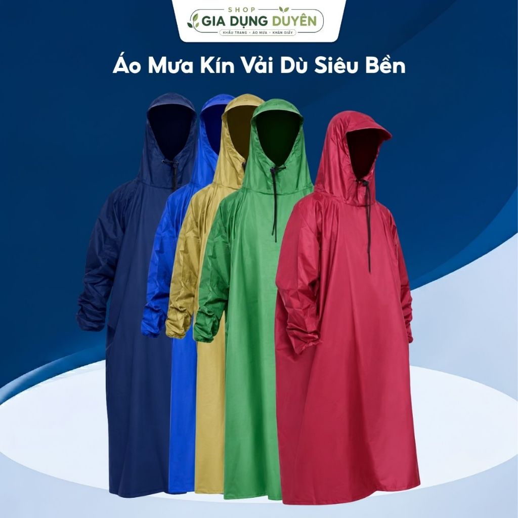 Áo Mưa Bít, Áo Mưa Kín Vải Dù Siêu Bền 1m4 Size Thông Dụng Nhất (Hàng cao cấp xưởng Việt Nam)