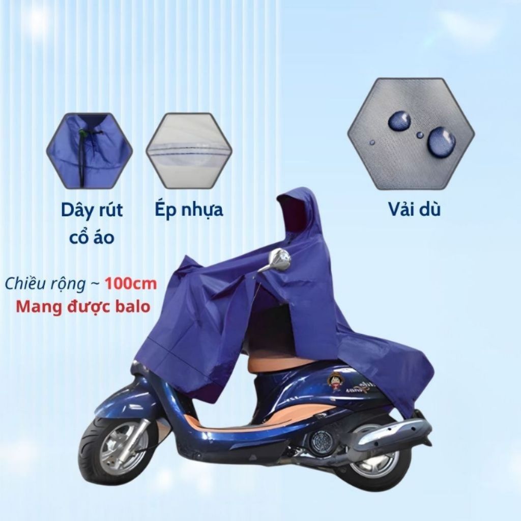 Áo Mưa Bít, Áo Mưa Kín Vải Dù Siêu Bền 1m4 Size Thông Dụng Nhất (Hàng cao cấp xưởng Việt Nam)