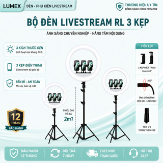 Đèn Livestream Ring Light 3 Kẹp Kèm Chân 2m1 cao cấp – Đèn Trợ Sáng Livestream, Chụp Ảnh, Quay Video, Bán Hàng