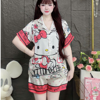 Đồ bộ mặc nhà nữ dễ thương,đồ ngủ lụa lạnh cao cấp,bộ pijama có túi, quần đùi họa tiết dễ thương[86]