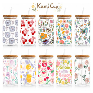 Ly Thủy Tinh 16oz Dán Decal Kèm Nắp Tre, Ống Hút, Cọ Rửa 500ml | Ly Matcha, Cà Phê, Trà Sữa Home Cafe