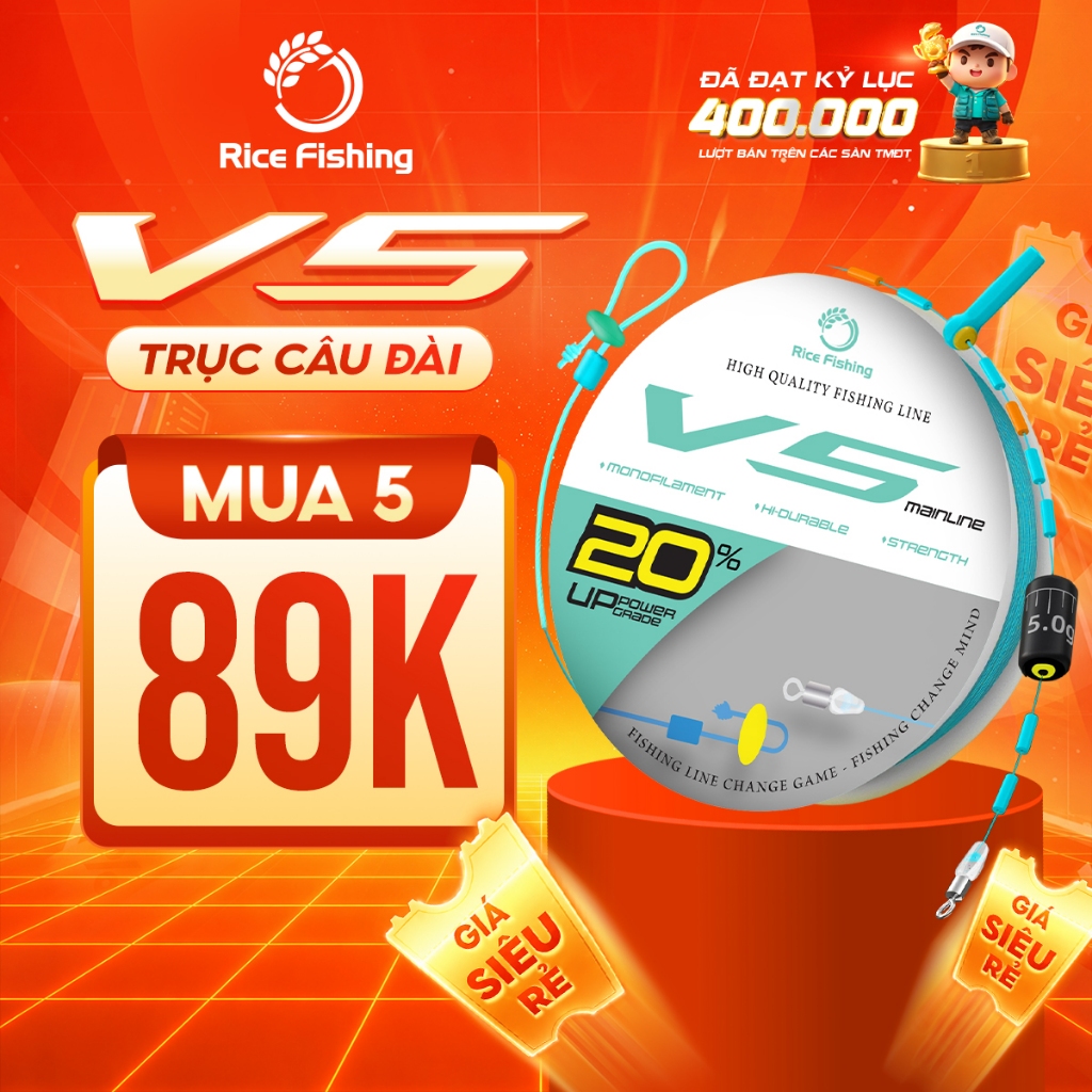 Dây trục câu đài V5 RICE FISHING nâng cấp tăng sức tải 20% chất liệu nylon lụa Nhật siêu mềm DC-30