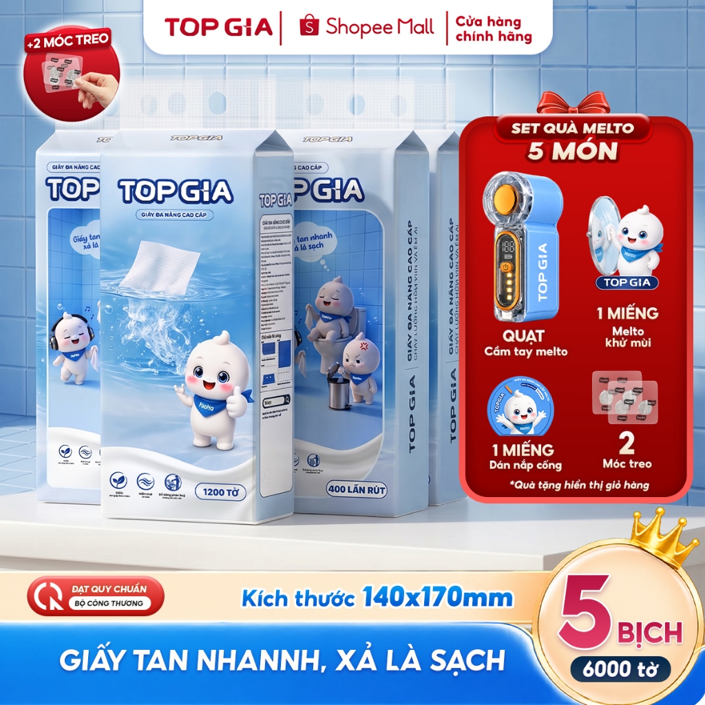 [MUA 1 TẶNG 5] Giấy rút đáy đa năng Melto TopGia dễ tan trong nước, tiện lợi an toàn, 400 rút