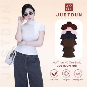 Áo Thun Nữ Ôm Body JUSTDUN HN1 Cổ Cao Tay Ngắn, Cotton Mịn Co Giãn 4 Chiều, Mềm Mại Thoáng Khí.