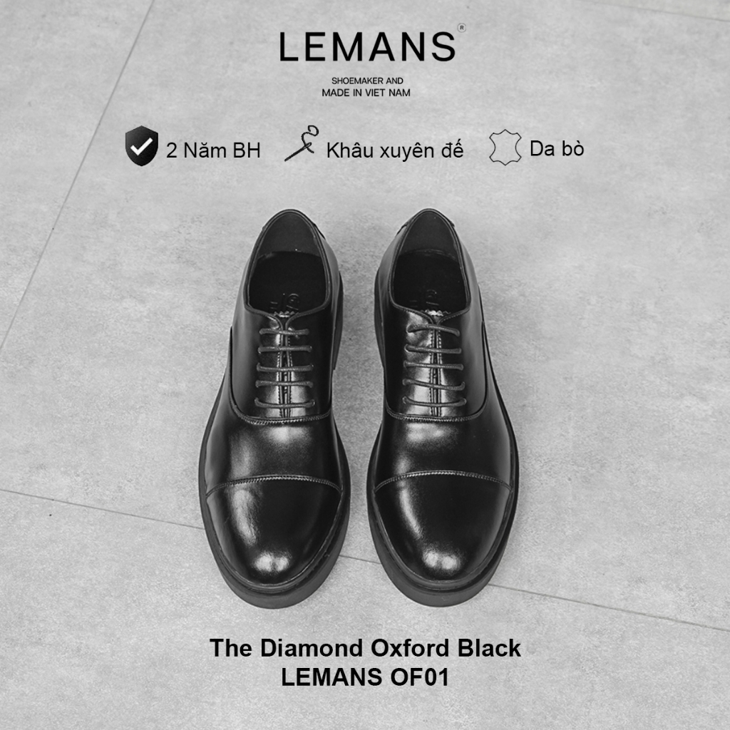 Giày da bò Oxford Black LEMANS - Đế tăng cao 4cm - có mùi thơm - Bảo hành chính hãng 24 tháng | BigBuy360 - bigbuy360.vn