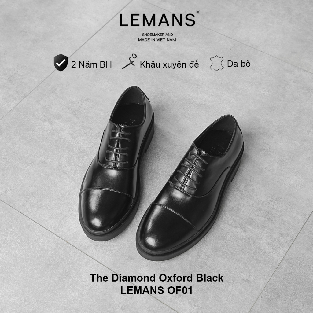 Giày da bò Oxford Black LEMANS - Đế tăng cao 4cm - có mùi thơm - Bảo hành chính hãng 24 tháng | BigBuy360 - bigbuy360.vn