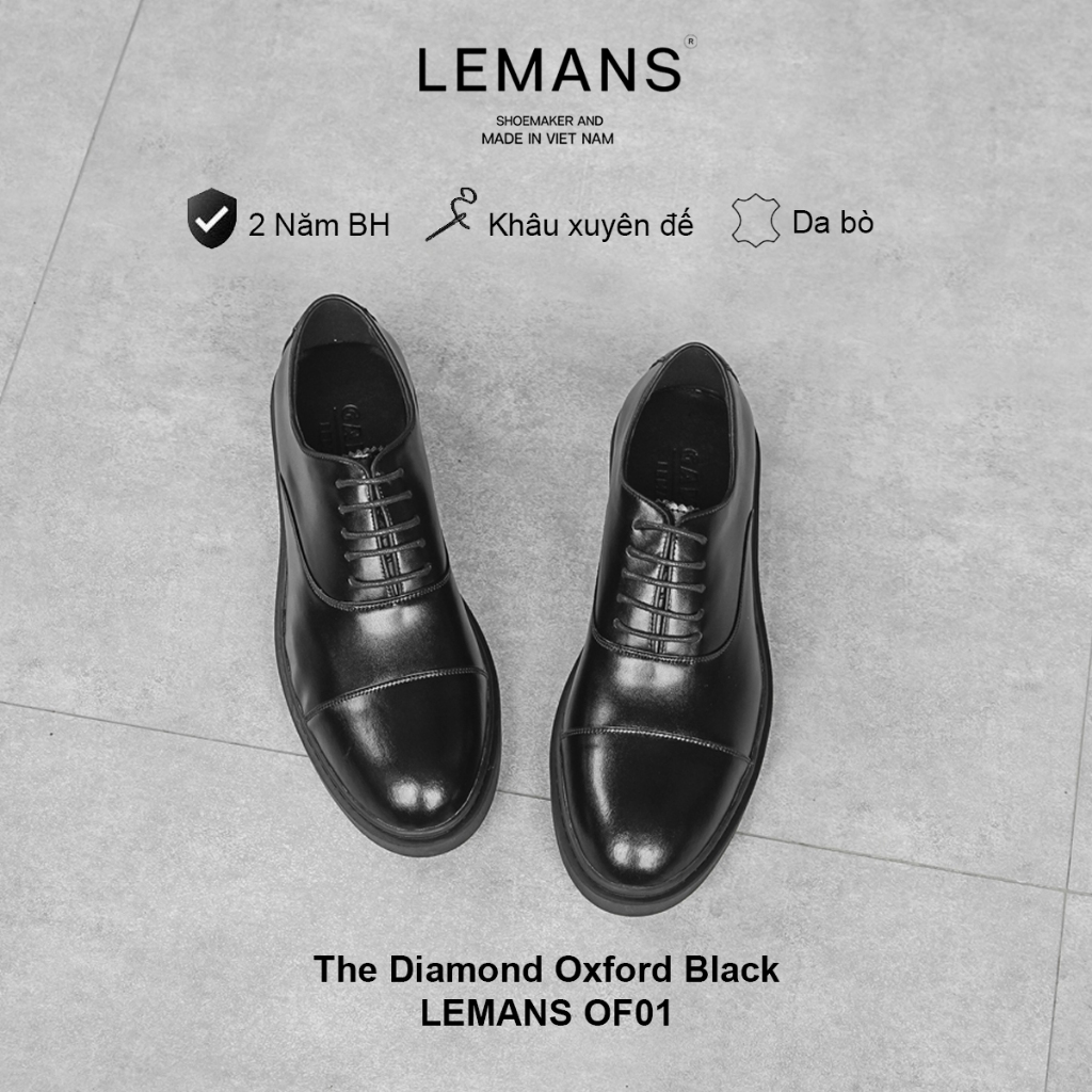 Giày da bò Oxford Black LEMANS - Đế tăng cao 4cm - có mùi thơm - Bảo hành chính hãng 24 tháng | BigBuy360 - bigbuy360.vn