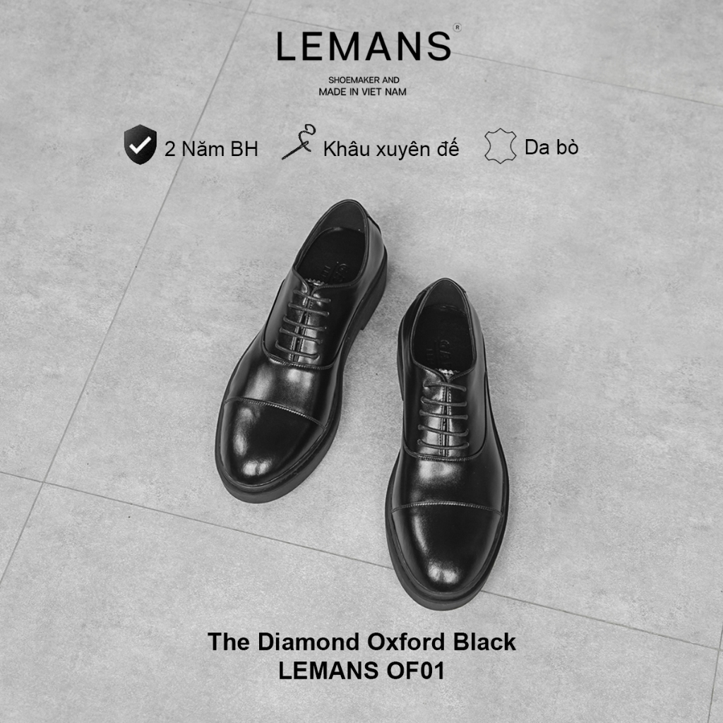 Giày da bò Oxford Black LEMANS - Đế tăng cao 4cm - có mùi thơm - Bảo hành chính hãng 24 tháng | BigBuy360 - bigbuy360.vn