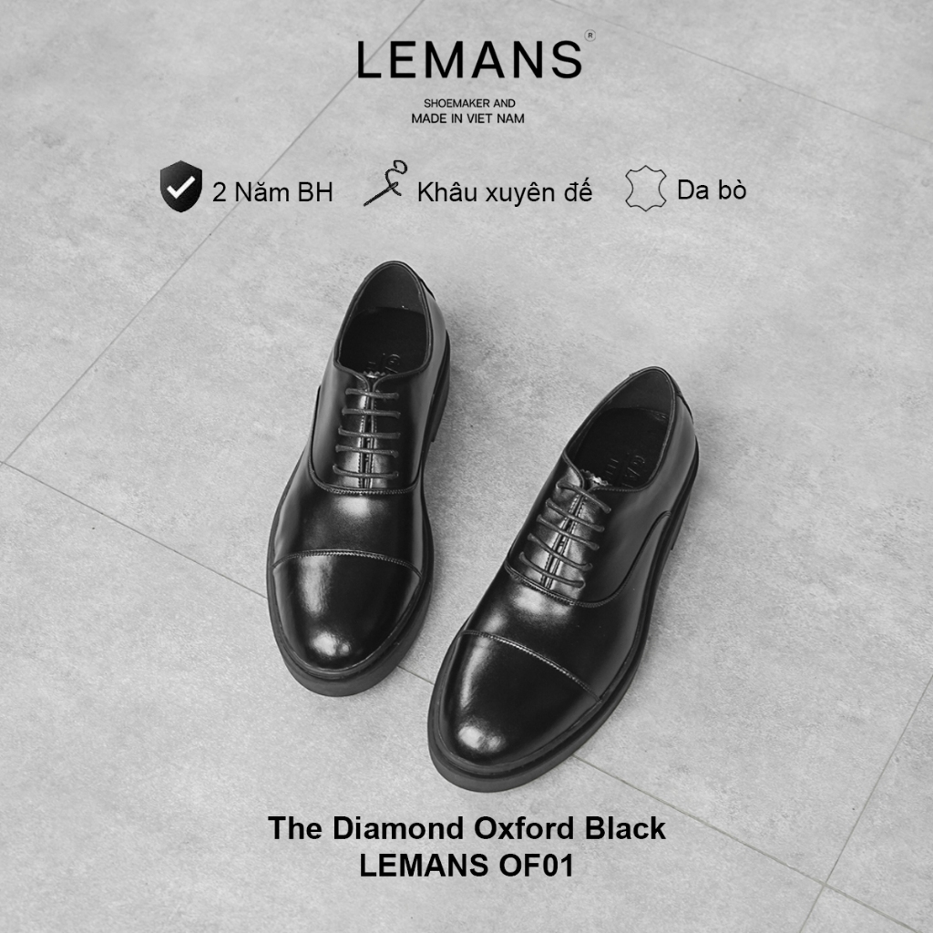 Giày da bò Oxford Black LEMANS - Đế tăng cao 4cm - có mùi thơm - Bảo hành chính hãng 24 tháng | BigBuy360 - bigbuy360.vn