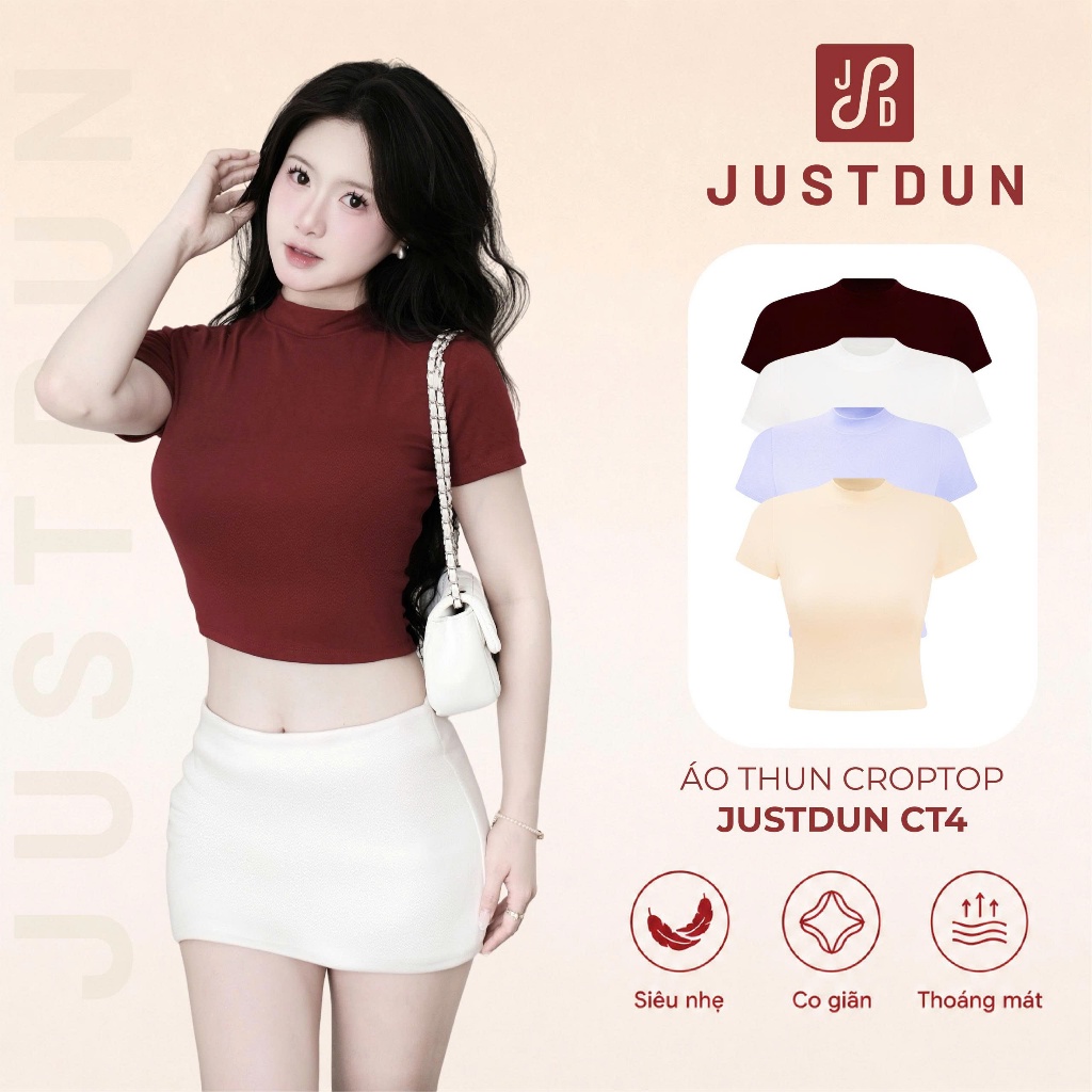 Áo thun croptop cộc tay nữ basic chất cotton mịn co giãn Justdun CT4