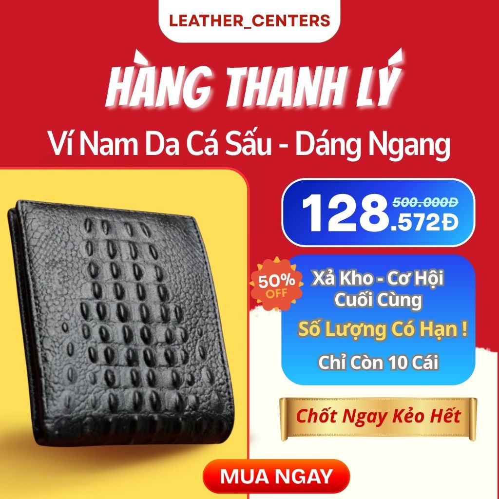 Ví Nam Da Thật Tặng Kèm Hộp CS01, Ví cá sấu dáng ngang, Ví Dập Vân Cao Cấp, Phù Hợp Làm Quà Tặng