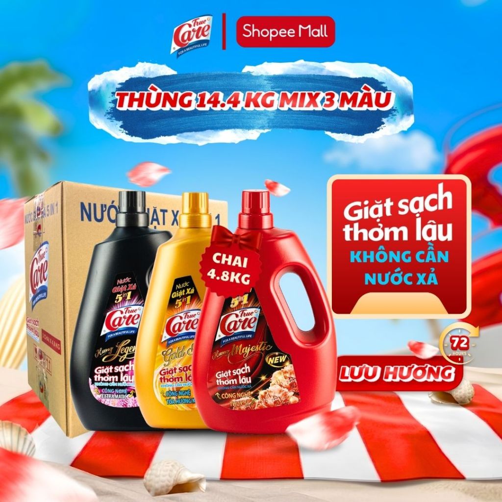 Thùng Nước Giặt Xả True Care 5in1 Mix 3 Màu x 4.8kg