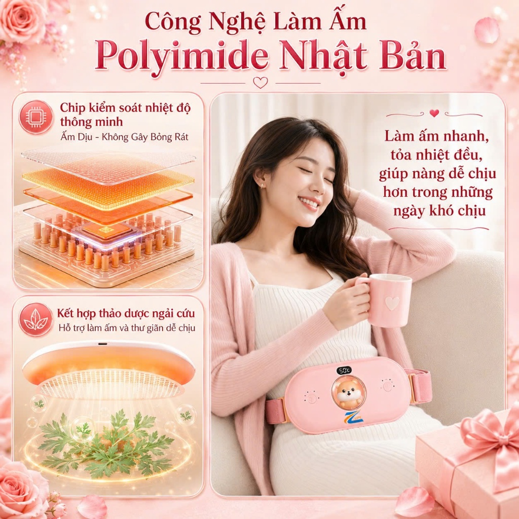 Set Quà Tặng Sinh Nhật cho Nữ, Người Yêu, Bạn Thân, Máy Massage Chườm Ấm Giảm Đau Bụng Kinh Nguyệt