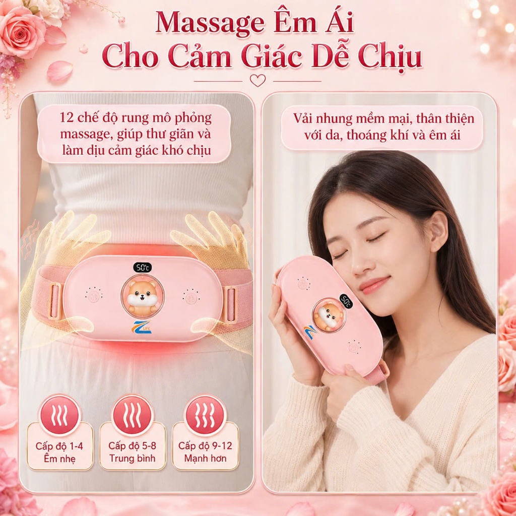 Set Quà Tặng Sinh Nhật cho Nữ, Người Yêu, Bạn Thân, Máy Massage Chườm Ấm Giảm Đau Bụng Kinh Nguyệt