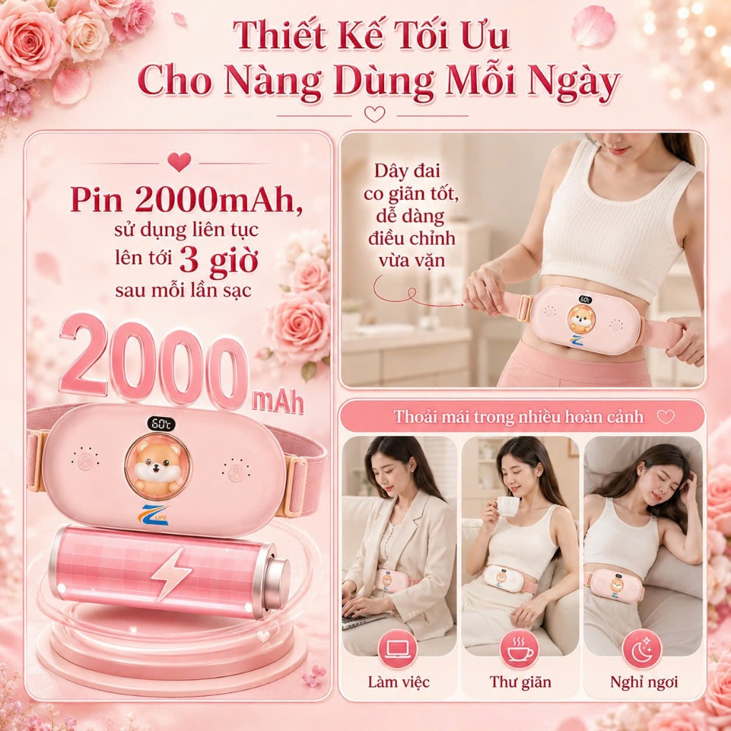 Set Quà Tặng Sinh Nhật cho Nữ, Người Yêu, Bạn Thân, Máy Massage Chườm Ấm Giảm Đau Bụng Kinh Nguyệt