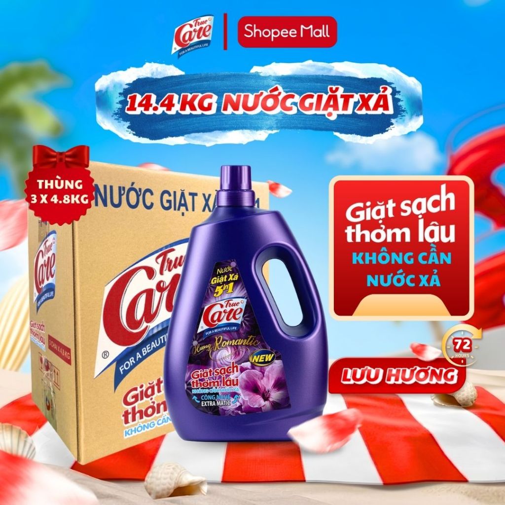 Thùng Nước Giặt Xả True Care 5in1 Hương Romantic (2.4Kg - 4.8Kg)