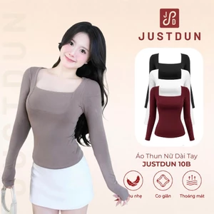 Áo Thun Nữ Dài Tay Ôm Body JUSTDUN 10B - Cổ Vuông, Cotton Mịn Cao Cấp, Ôm Body, Mềm Mại, Co Giãn