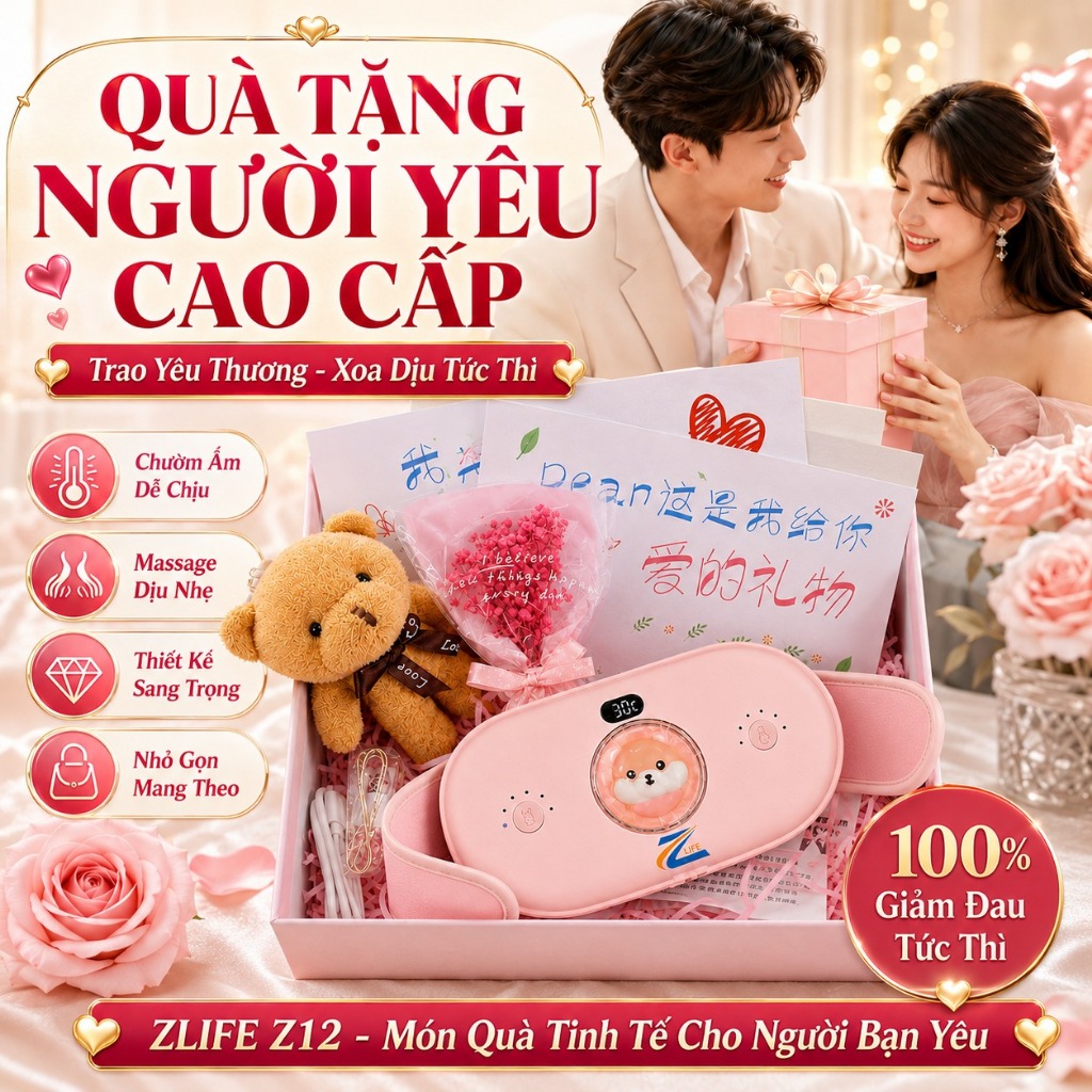 Set Quà Tặng Sinh Nhật cho Nữ, Người Yêu, Bạn Thân, Máy Massage Chườm Ấm Giảm Đau Bụng Kinh Nguyệt