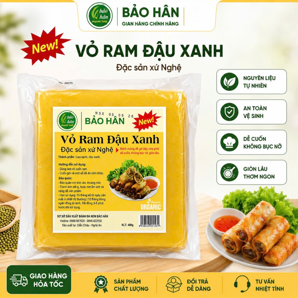 Vỏ ram Đậu Xanh 400g, đặc sản xứ Nghệ, bánh mỏng dễ gỡ dễ cuốn, không bục vỡ, thơm ngon giòn lâu