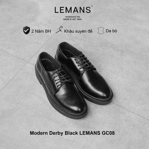Giày da bò Modern Derby Black LEMANS GC08 - Đế thơm tăng cáo 4cm, giày công sở nam BH 24T