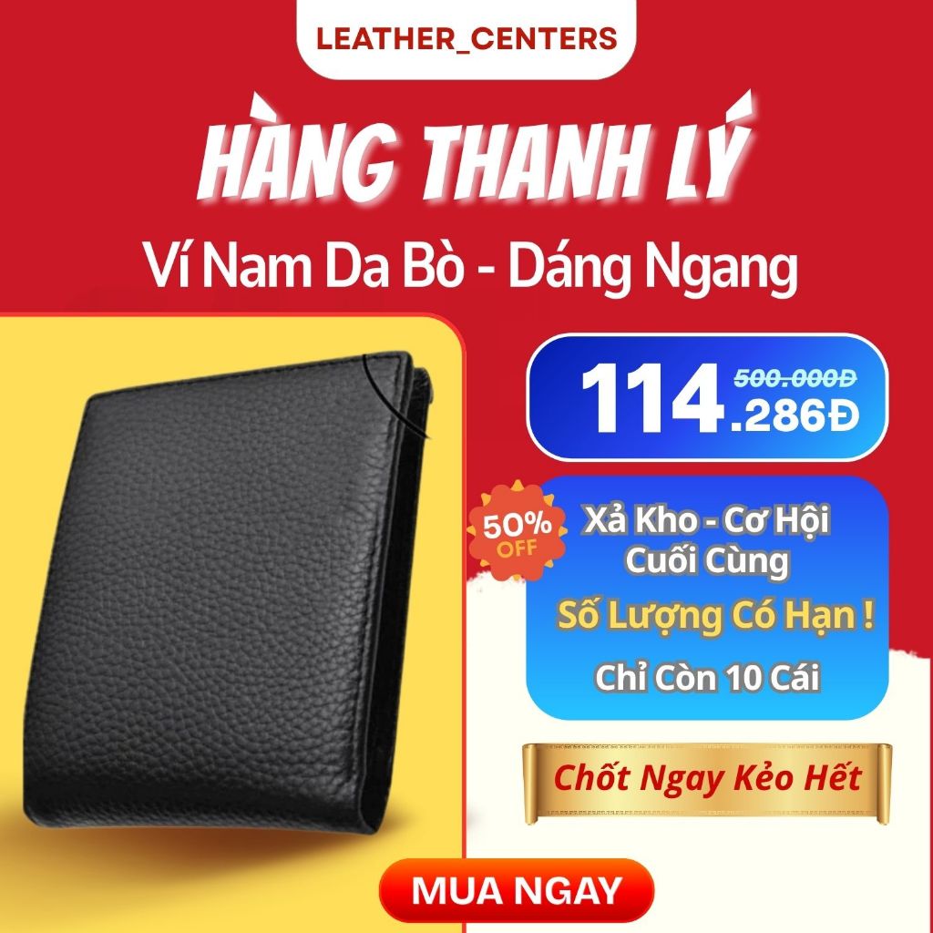 Ví Da Bò Thật 100% Dáng Ngang LT01, Nhiều Ngăn Tiện Dụng, Tặng Kèm Hộp, Nhỏ Gọn Dễ Mang