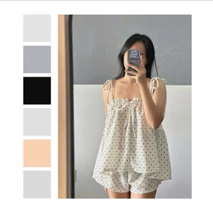 VANILLA SET | Bộ Ngủ Nữ Linen bánh bèo quyến rũ mềm, mát, chấm bi | Nibora Saigon
