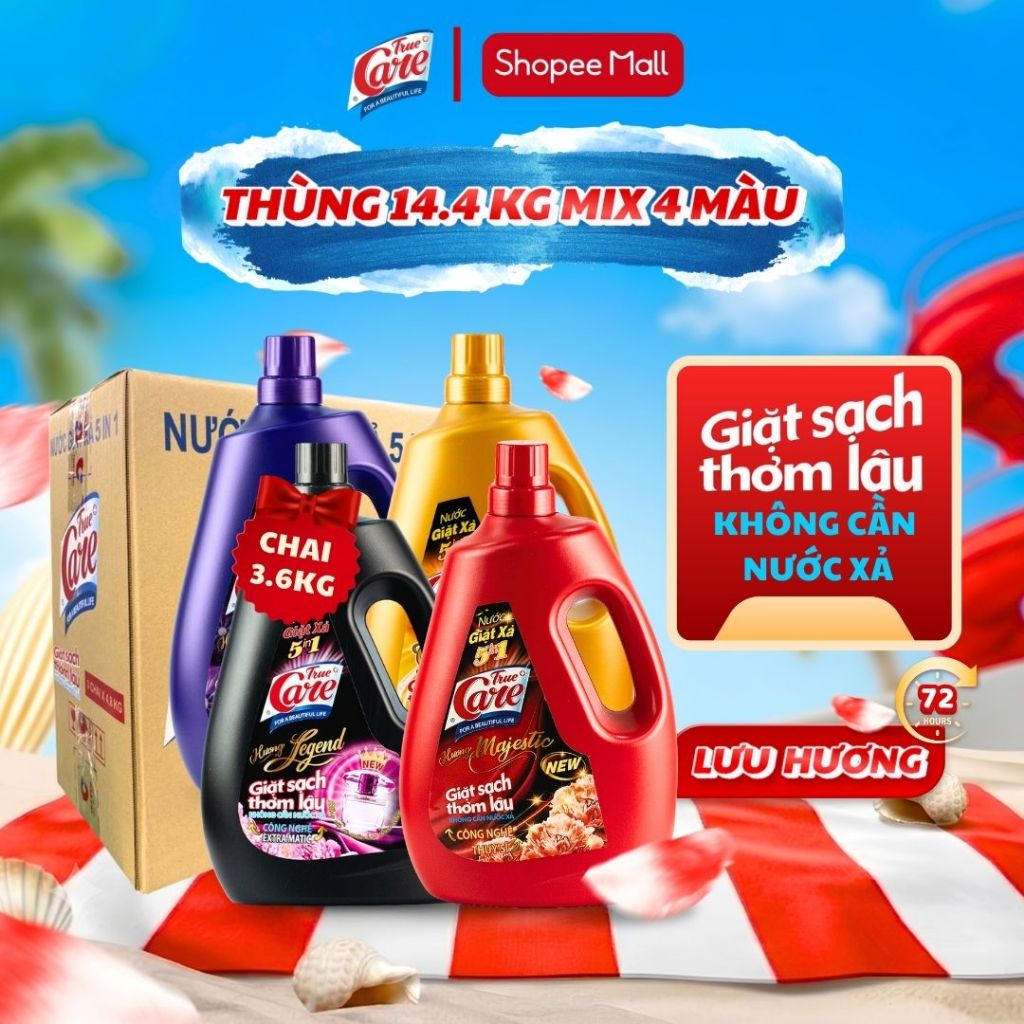 Thùng Nước Giặt Xả True Care 5in1 Mix 4 Màu x 3.6kg