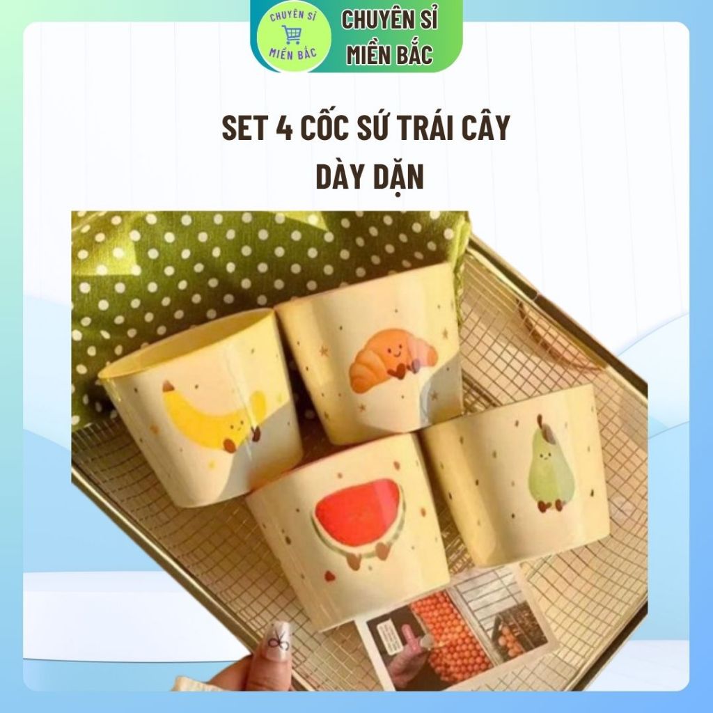set 4 cốc Sứ Họa Tiết Trái Cây , Bánh Ngọt Dễ Thương  Decor Bếp và Ăn Uống Hằng Ngày