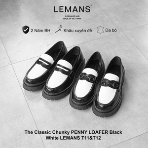 The Classic Chunky PENNY LOAFER White LEMANS -BST độc quyền, da bò nguyên tấm đế cao 5cm Bảo hành chính hãng 24 tháng