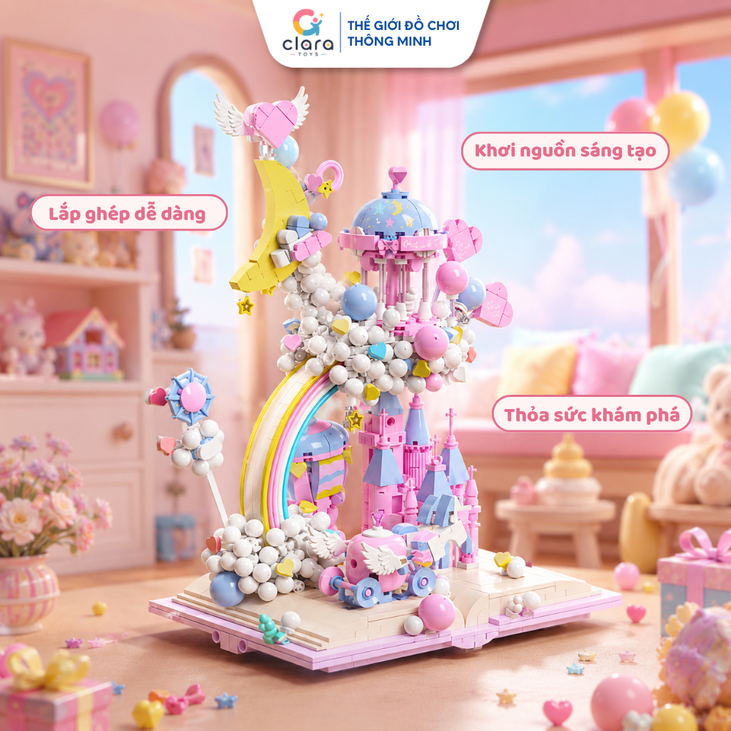 Mô Hình Lắp Ghép Lâu Đài Bong Bóng 13064 1388PCS Mô Hình Lắp Ghép LEGO 3D Lâu Đài Công Chúa STEM