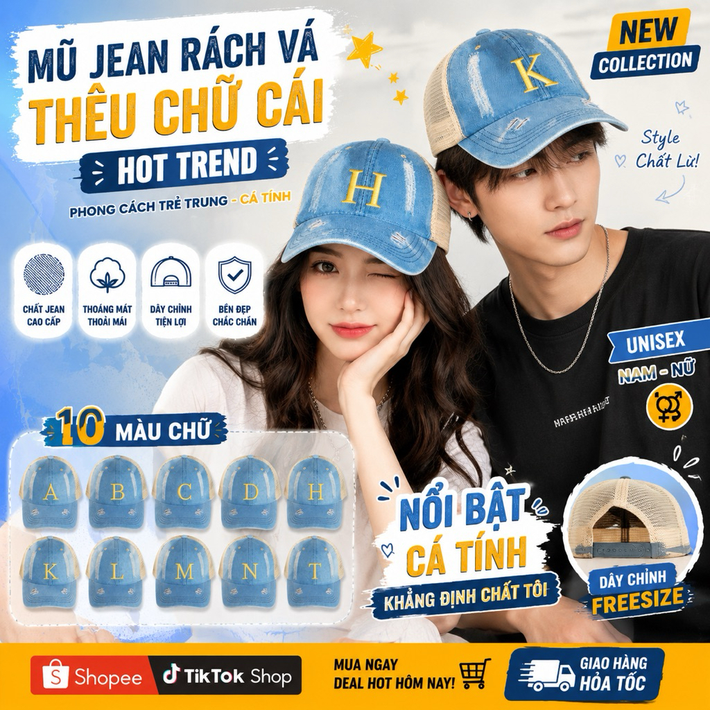 NÓN KẾT KAKI CHỮ CÁI HOTTREND NAM NỮ