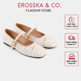 [EROSSKA] - Giày đế bằng phong cách giày lười balletcore họa tiết chấm bi màu kem cao 1cm - EL140
