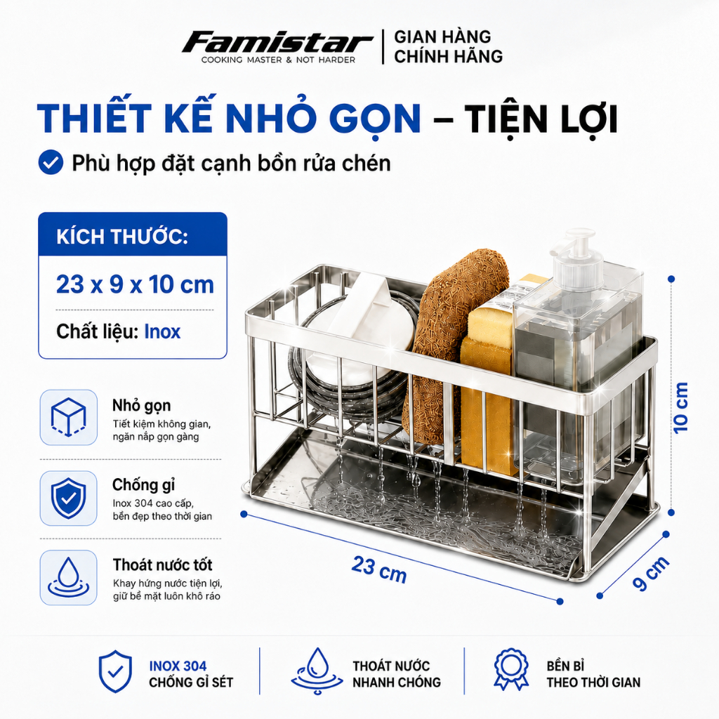 Kệ Để Đồ Rửa Chén Đen Sơn Tĩnh Điện Có Khay Hứng Nước Famistar Kệ Đựng Đồ Bồn Rửa Bát Tiện Lợi LSJ02