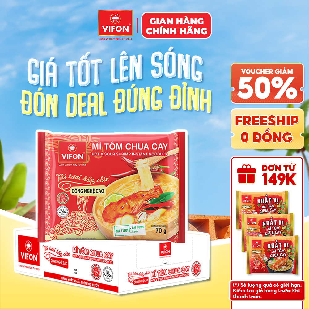 [Hỏa Tốc + Voucher 15%] Thùng 30 gói Mì Tươi Bò Xốt Vang/ Thịt Bằm / Tôm Chua Cay VIFON 70gr/Gói