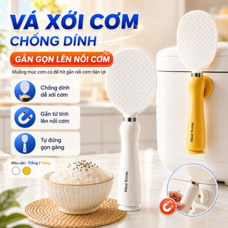 Vá Xới Cơm Chống Dính Từ Tính, Muỗng Múc Cơm Có Đế Hít Gắn Nồi Cơm Tiện Lợi