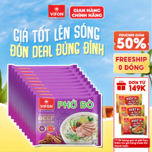 Set 10 Gói Phở VIFON 65g Ăn Liền Vị Bò, Gà, Chay, Rau Nấm Sợi Dai Mềm Chuẩn Vị Việt