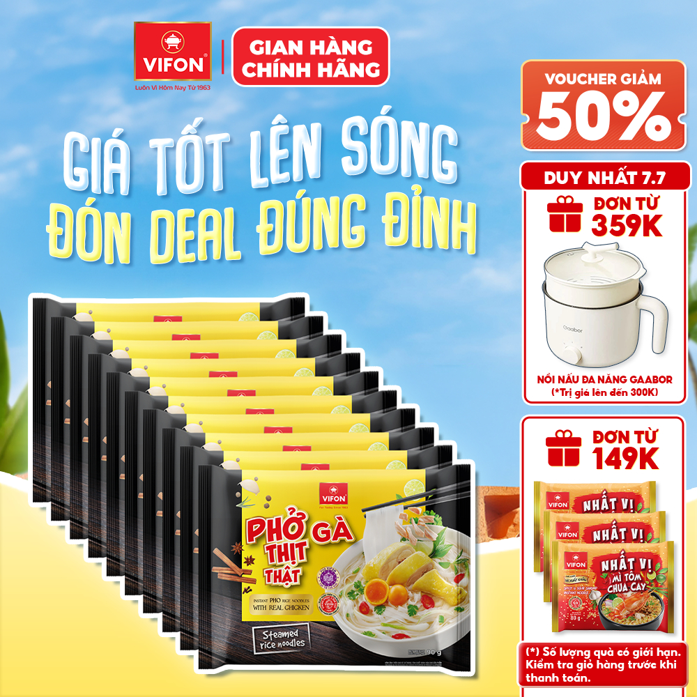 [VOUCHER HOT 10%] Set 10 Gói Phở VIFON Thịt Thật 90g (Vị Bò / Gà) Có Gói Thịt Nguyên Chất 24g Cao Cấp