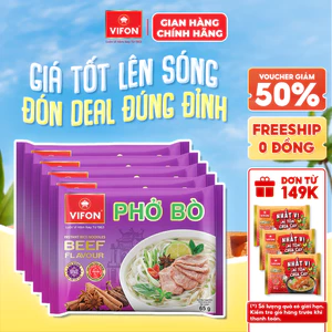 Set 5 Gói Phở Vị Bò/Gà/Chay Rau Nấm VIFON - Sợi Dai Mềm, Đậm Đà, 65g/Gói