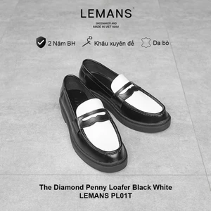 Giày nam da bò Penny LEMANS Black White PL01T, da bò nguyên tấm giày công sở BH 24T