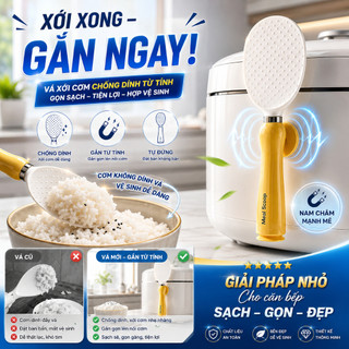 Vá Xới Cơm Chống Dính Từ Tính, Muỗng Múc Cơm Có Đế Hít Gắn Nồi Cơm Tiện Lợi