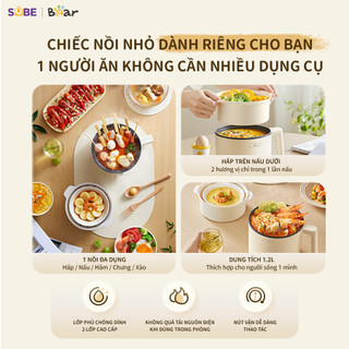 Nồi Điện Đa Năng Bear MC-4H16H Nồi Lẩu Mini Chống Dính Ca Nấu Mì Chiên Xào Tiện Lợi Chính Hãng