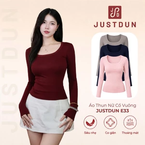Áo Thun Tay Dài Cổ Vuông Cotton Mịn E33 JUSTDUN