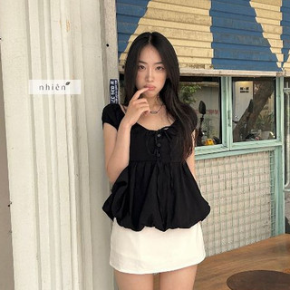 𝐎𝐜𝐞𝐚𝐧 𝐓𝐨𝐩 - Áo babydoll nữ, áo kiểu nữ thiết kế lưng bo chun dáng bí ngắn tay nhien.official NAS00057