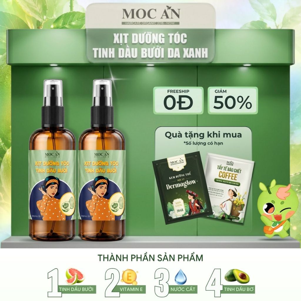 Xịt Dưỡng Tóc Tinh Dầu Bưởi Da Xanh Mộc Ân Haircare 120ml - Hỗ Trợ Giảm Rụng & Chăm Sóc Tóc