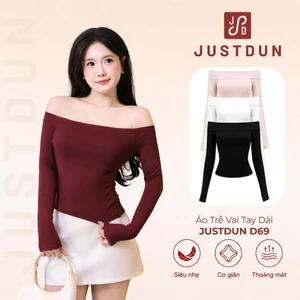 Áo Trễ Vai Tay Dài Nữ JUSTDUN D69 - Ôm Body, Basic, Cotton Mềm Mịn, Tôn Dáng, Thoáng Mát, Co Giãn