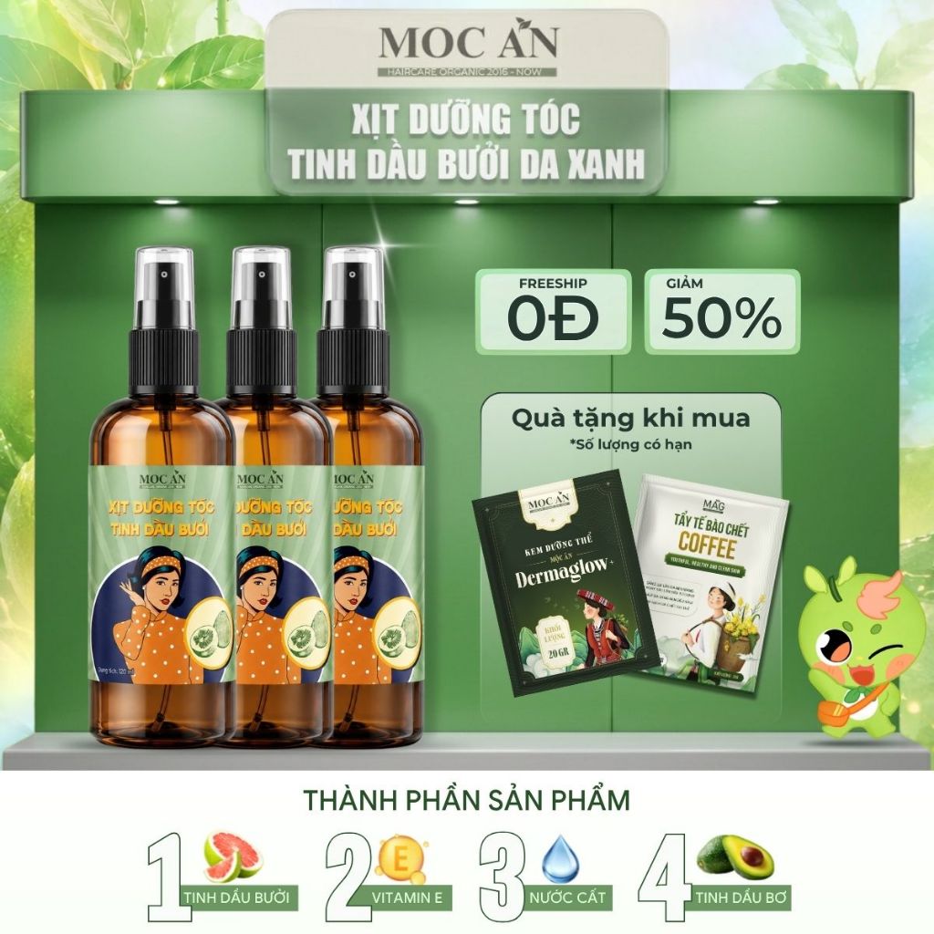 Xịt Dưỡng Tóc Tinh Dầu Bưởi Da Xanh Mộc Ân Haircare 120ml - Hỗ Trợ Giảm Rụng & Chăm Sóc Tóc