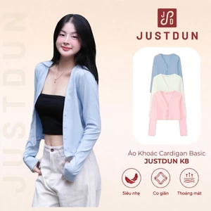 Áo Khoác Cardigan Basic Trơn Nữ JUSTDUN K8 - Dáng Rộng Ôm Vừa, Nhiều Màu, Cotton Mịn, Mềm Mại